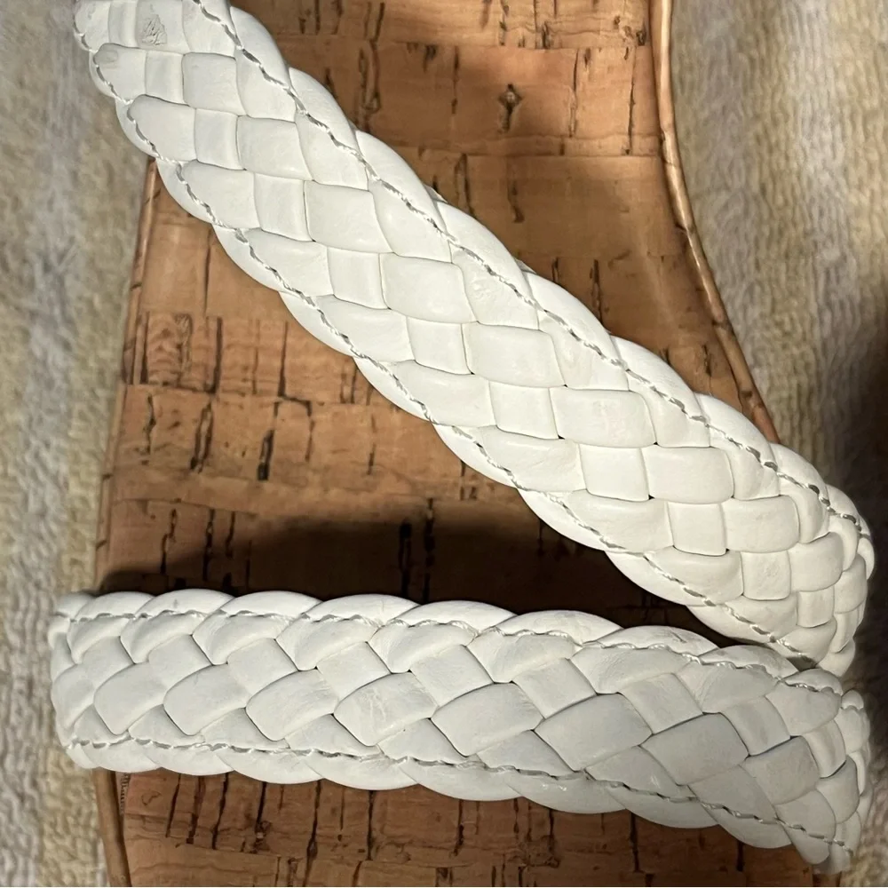 Born BOC Women Chrissy White Sz 9 Braided Strappy Cork Ultra High Wedge Sandal